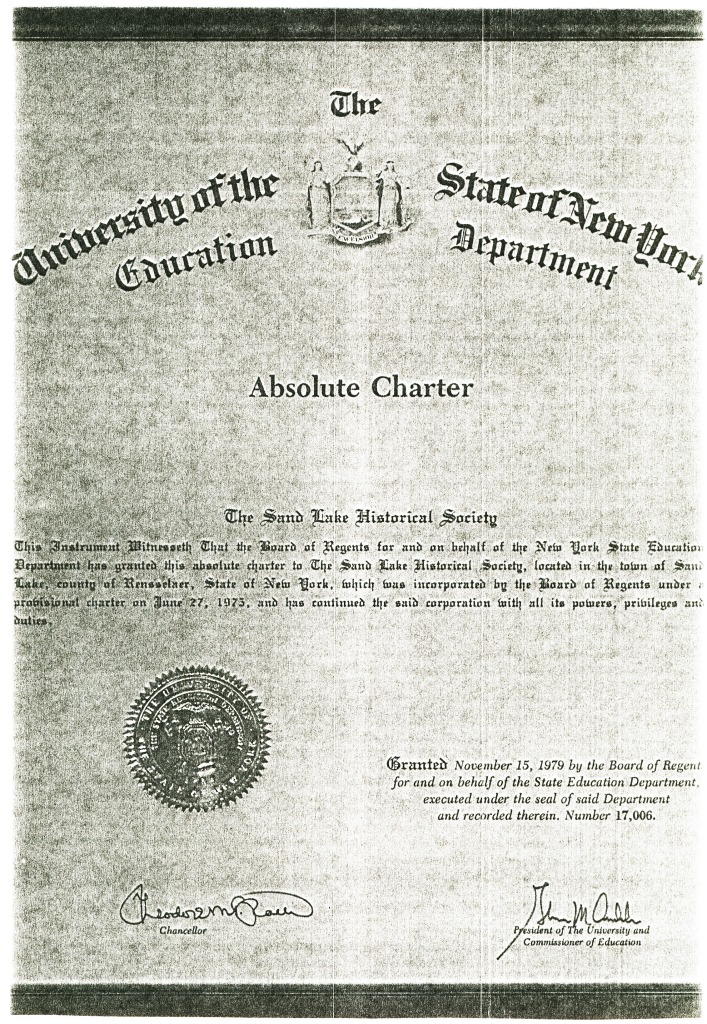 Absolute charter of the Sand Lake Historical Society 1979
