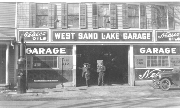 Greenman and Apple's West Sand Lake Garage and Neaso station, northeast corner, West Sand Lake; click on the image for a larger version