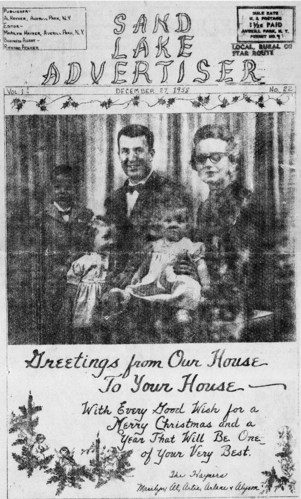 front page of 12/27/58 Sand Lake Advertiser