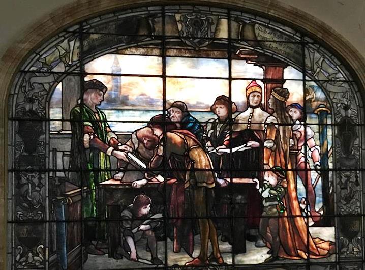 Tiffany window at Troy Public Library; click to enlarge