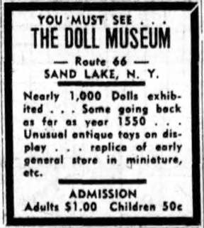 1958 Record newspaper ad for The Doll Museum