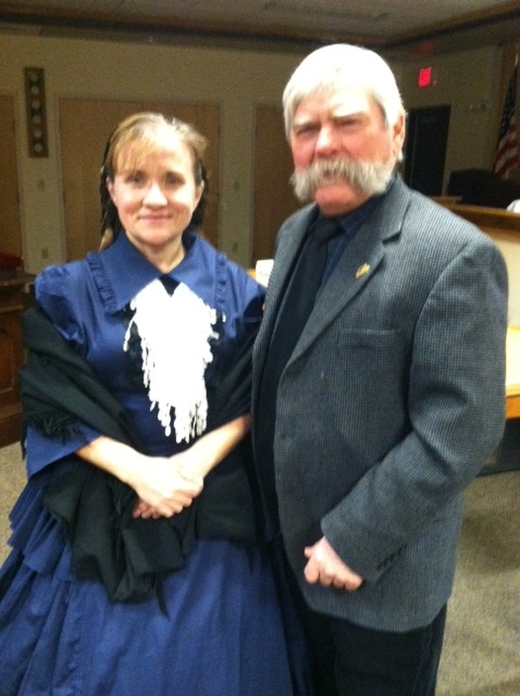 Denise Wright protrays Louisa May Alcott; with SLHS President "Mac" McEvilly. Click on the picture to see a larger version.