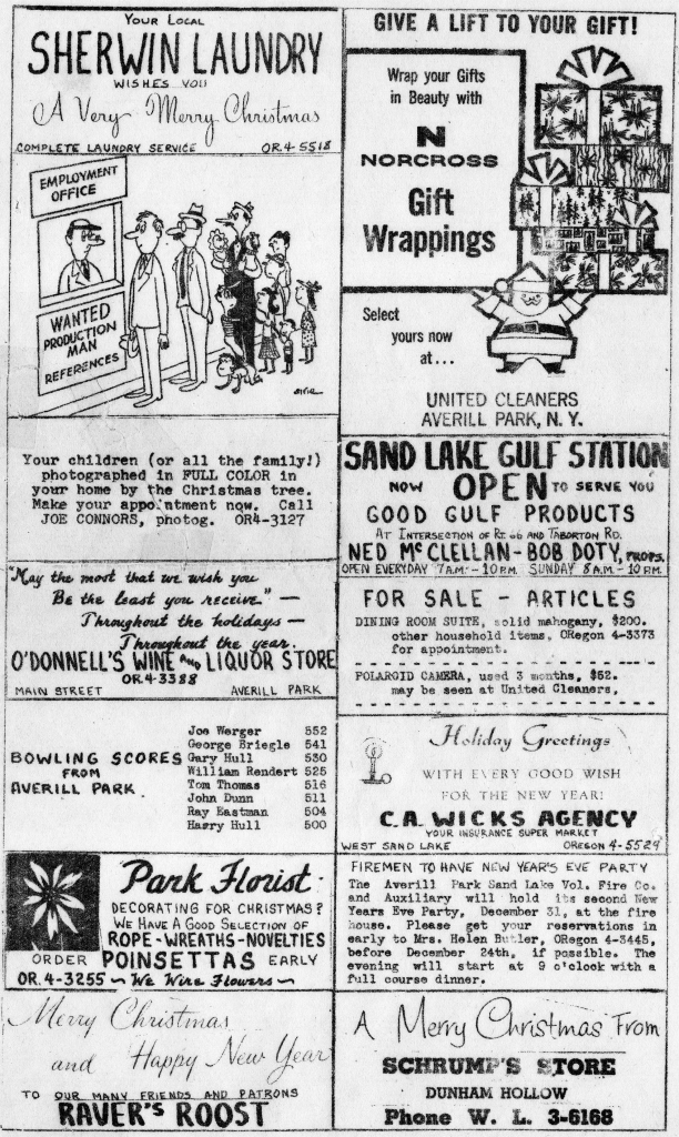 2nd page of 12/27/58 Sand Lake Advertiser