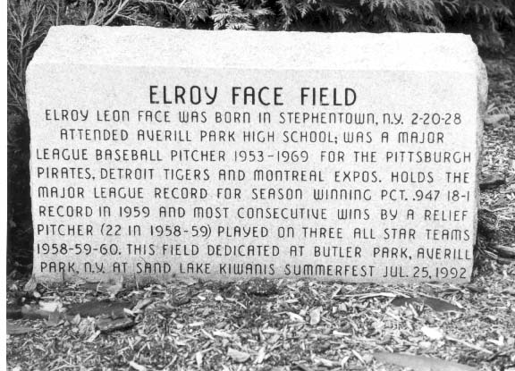monument marks ElRoy Face Field at Butler Park