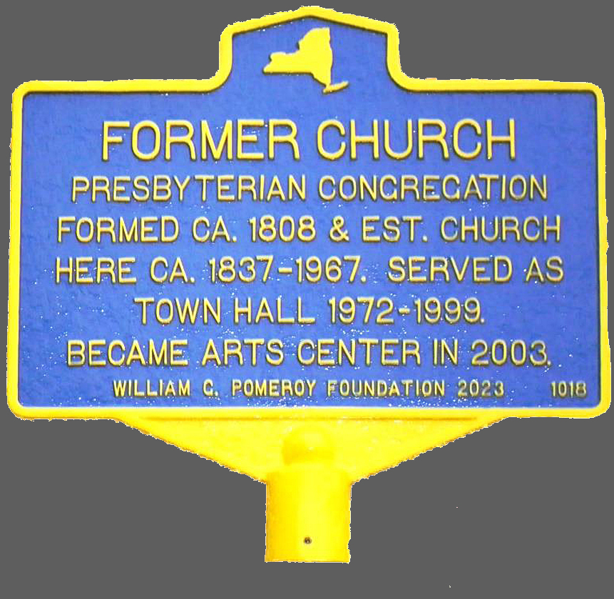 marker for the former Presybeterian Church / Town Hall / SLCA  in Sand Lake