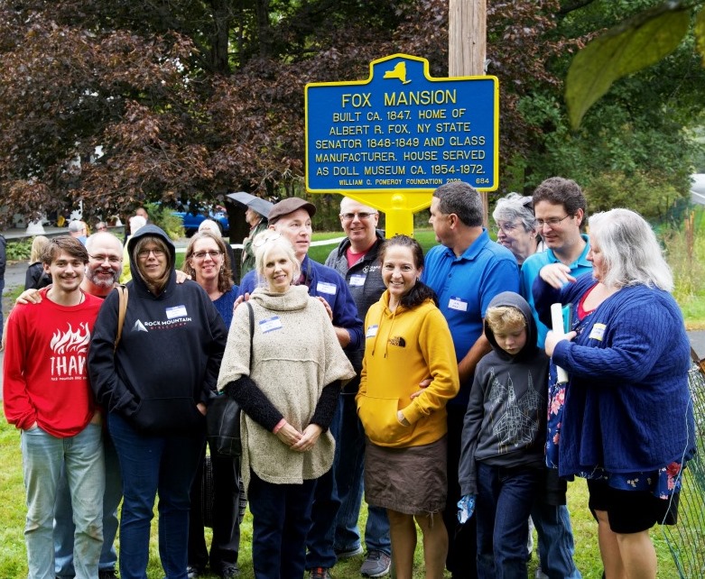 Descendants of Albert R. Fox at the dedication of the Fox Mansion marker, October 3, 2021; Sand Lake Historical Society