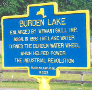 Historical marker for Burden Lake.