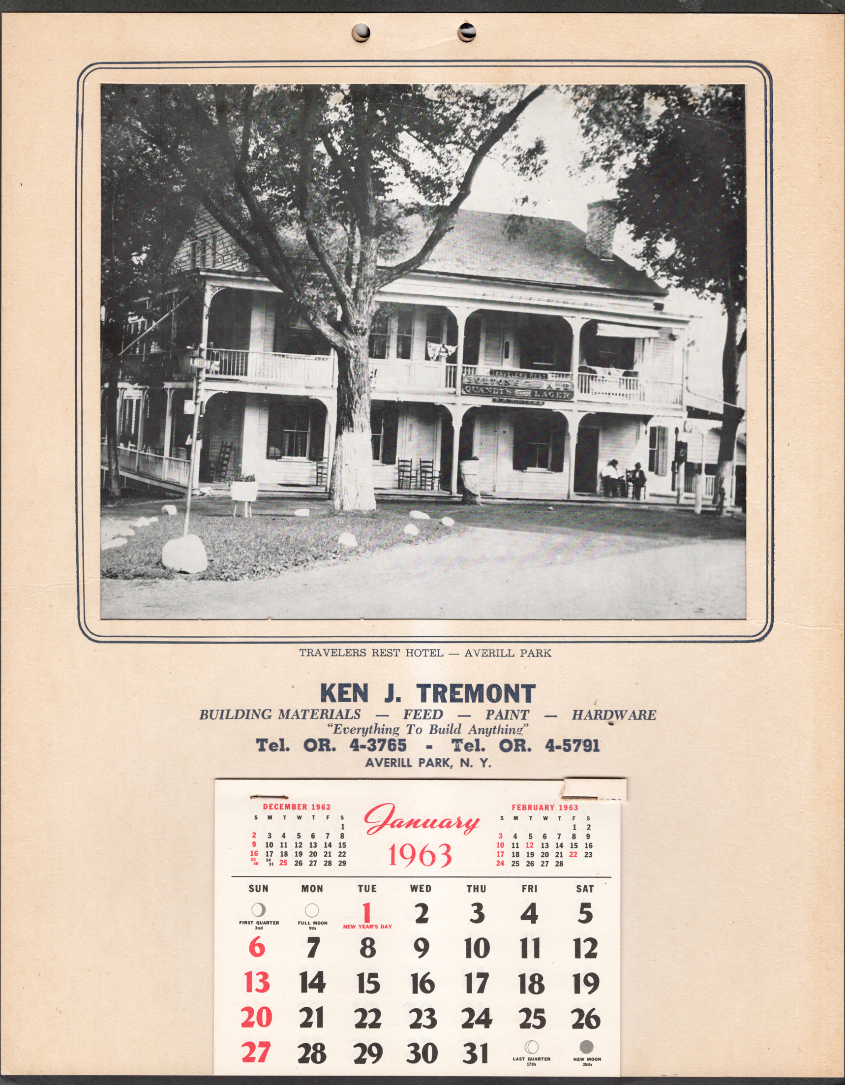Tremont Lumber Company calendar from 1963.