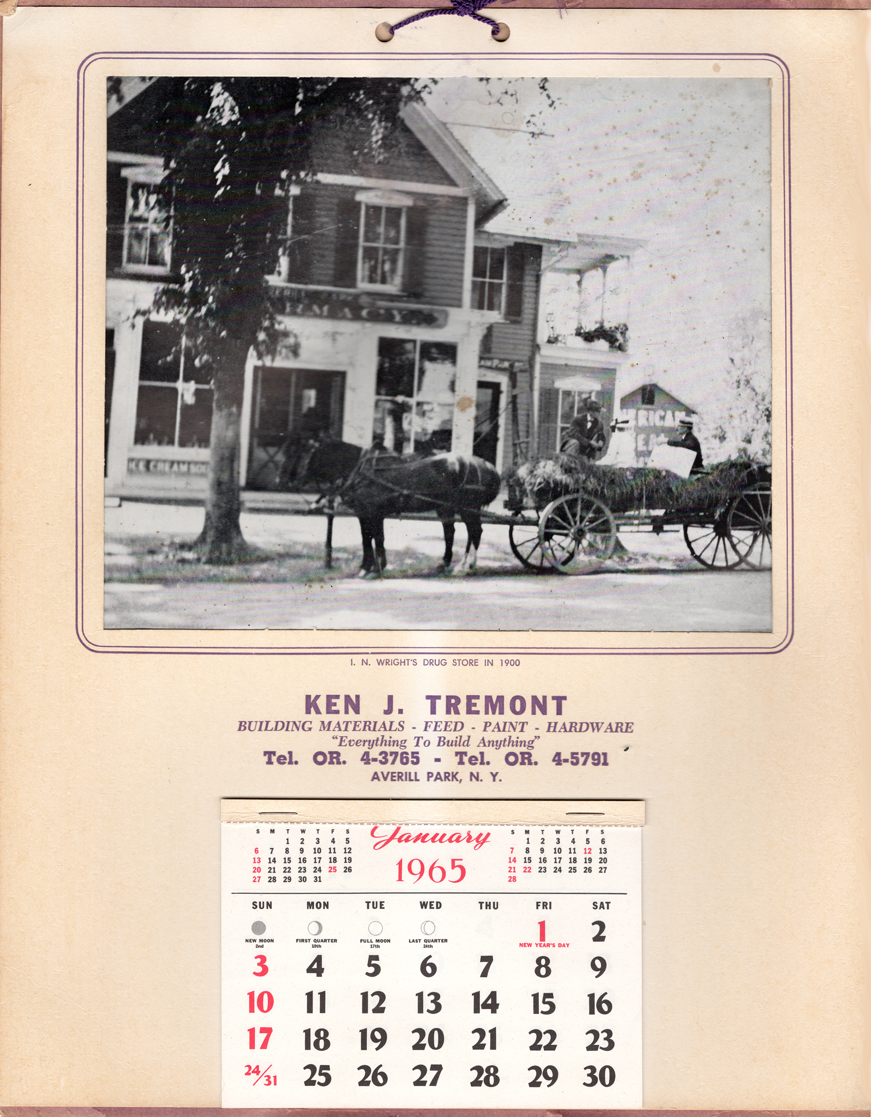 Tremont Lumber Company calendar from 1965.