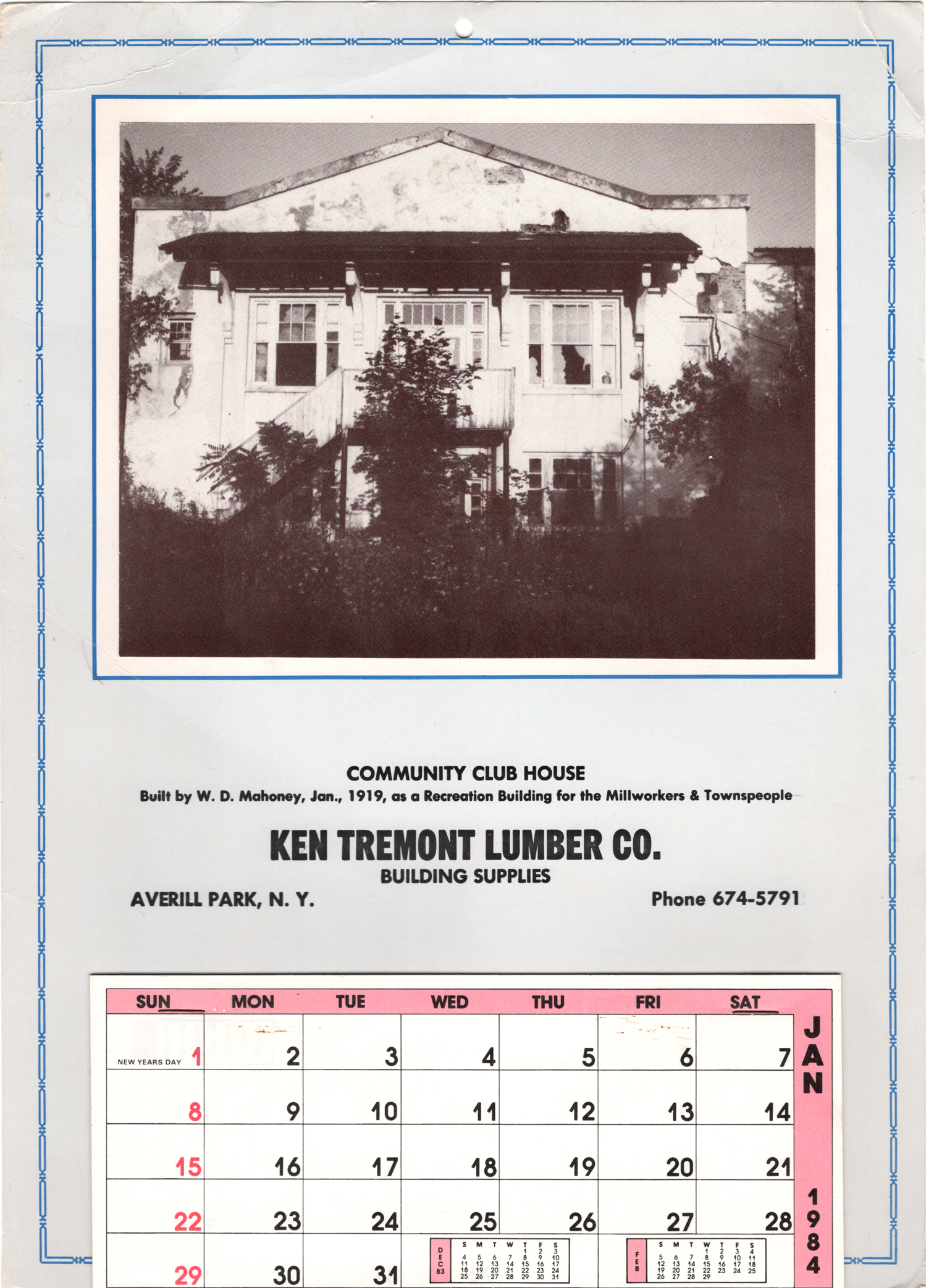 Tremont Lumber Company calendar from 1984.