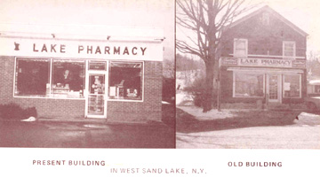 Lake Pharmacy -- old and new buildings, West Sand Lake, NY.