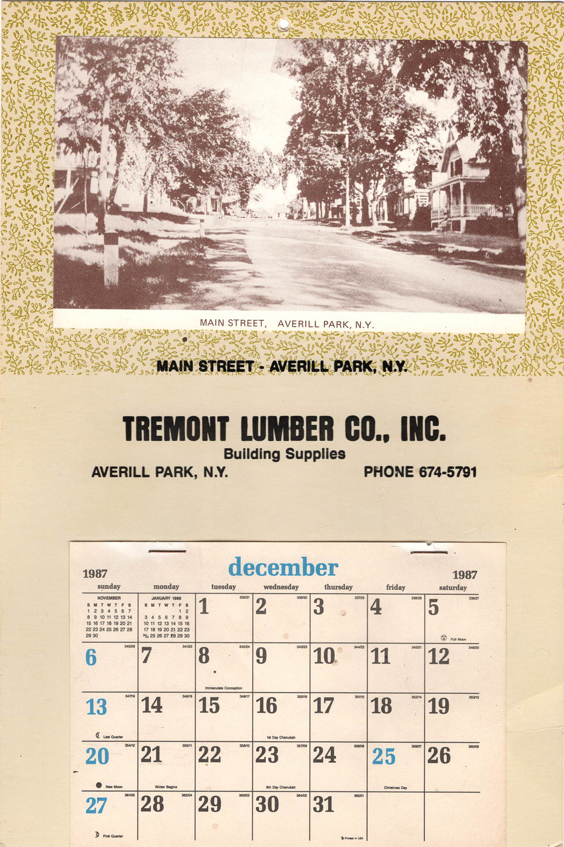 Tremont Lumber Company calendar from 1987.